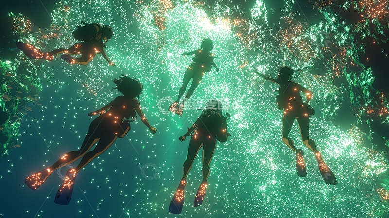 高清大图下载【趣麦麦图】海底发光少女