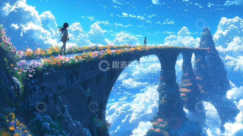 高清大图下载【趣麦麦图】云端花路