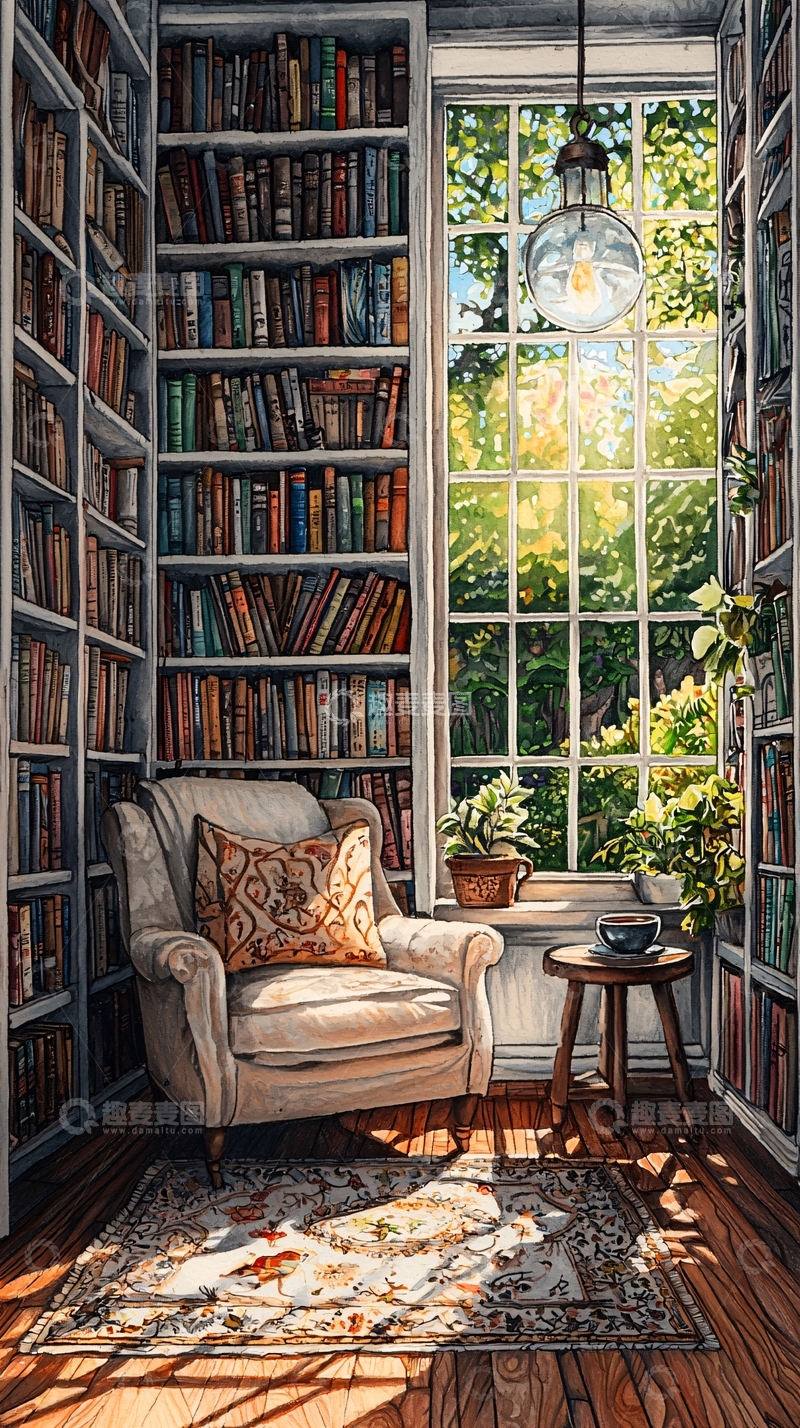 高清大图下载【趣麦麦图】阳光洒满书屋角落