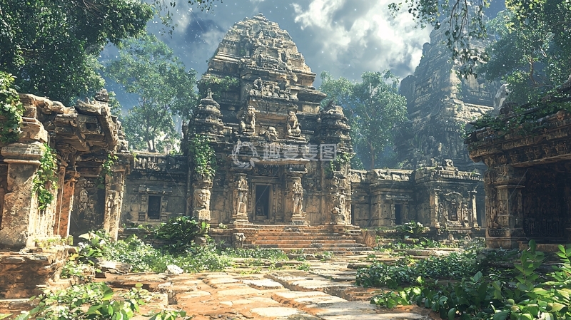 高清大图下载【趣麦麦图】丛林古庙遗址