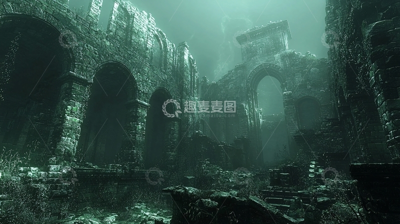 高清大图下载【趣麦麦图】水下古城废墟