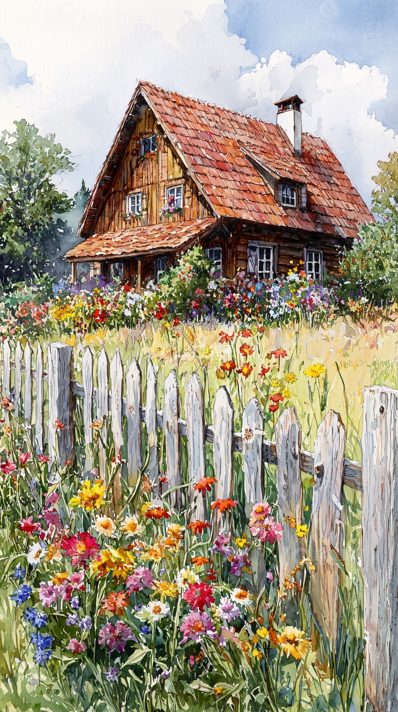高清大图下载【趣麦麦图】田园小屋鲜花盛开