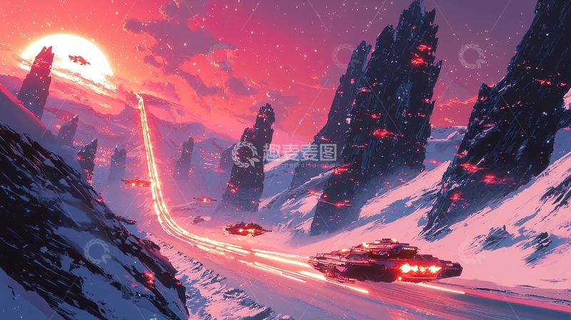高清大图下载【趣麦麦图】未来科幻雪山峡谷