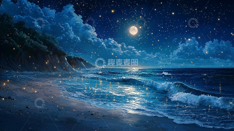 高清大图下载【趣麦麦图】星空大海夜景