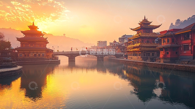 高清大图下载【趣麦麦图】清晨古镇景色