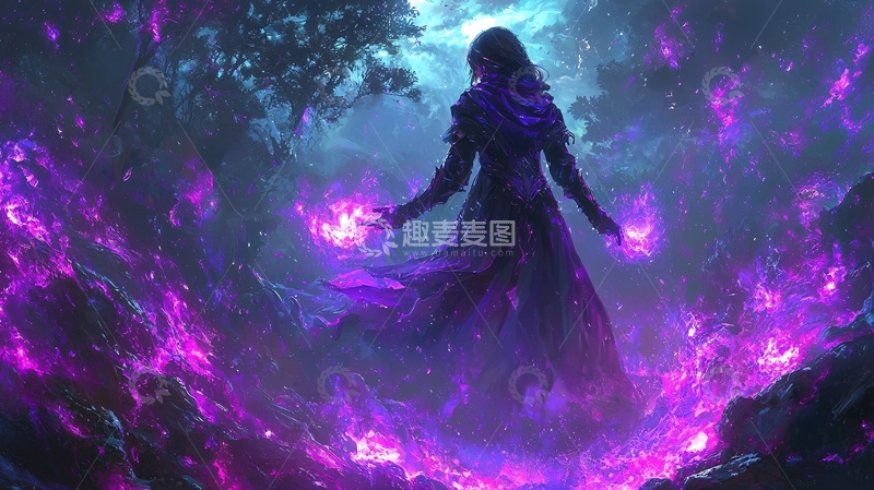 高清大图下载【趣麦麦图】黑暗森林紫光魔法师