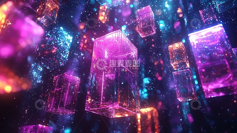 高清大图下载【趣麦麦图】炫彩发光立方体