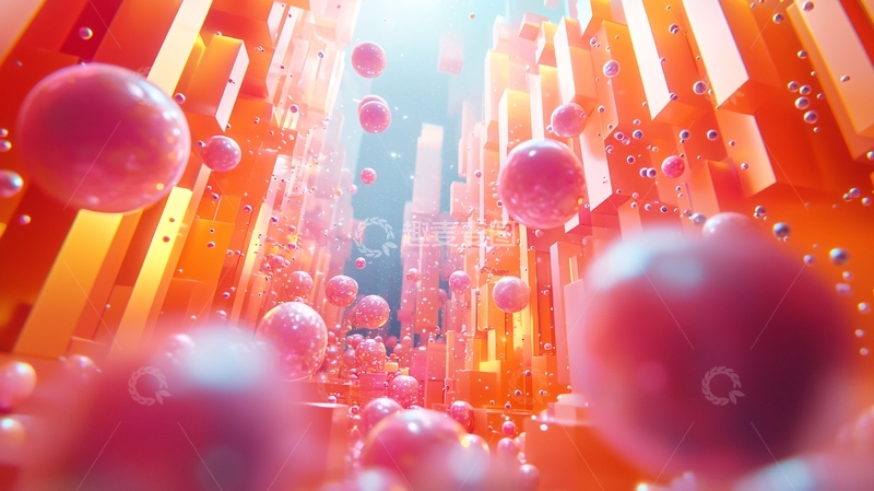 高清大图下载【趣麦麦图】橙色粉色球体空间