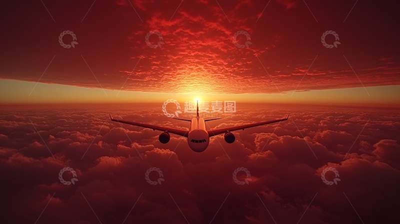 高清大图下载【趣麦麦图】飞机日出云层