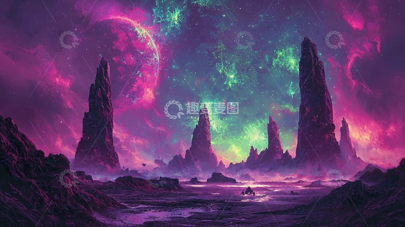 高清大图下载【趣麦麦图】梦幻紫色星球奇幻风景