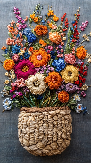 彩色丝线绣花花束