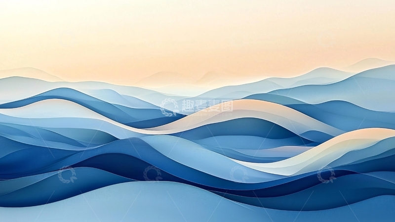 高清大图下载【趣麦麦图】蓝调山峦叠嶂水彩画