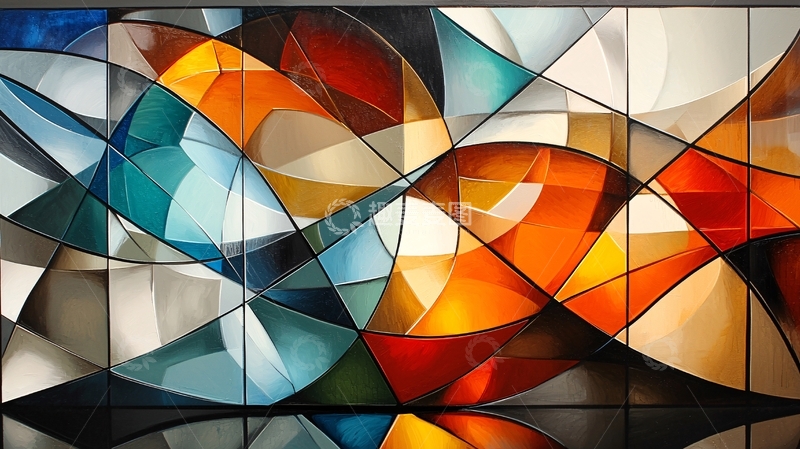 高清大图下载【趣麦麦图】抽象几何彩色玻璃画