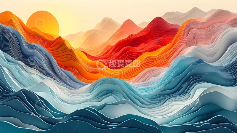 高清大图下载【趣麦麦图】抽象山峦日出图