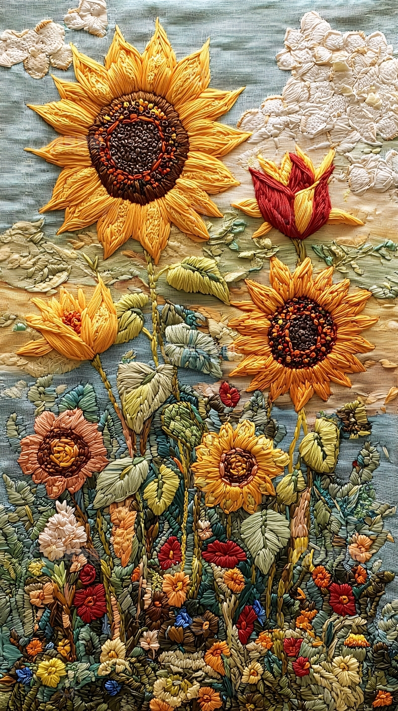 高清大图下载【趣麦麦图】向日葵刺绣图