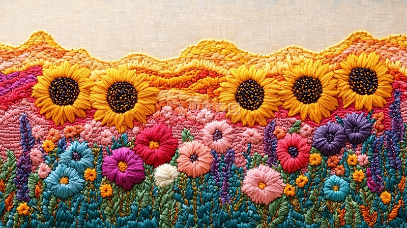 高清大图下载【趣麦麦图】彩色绣花向日葵花田