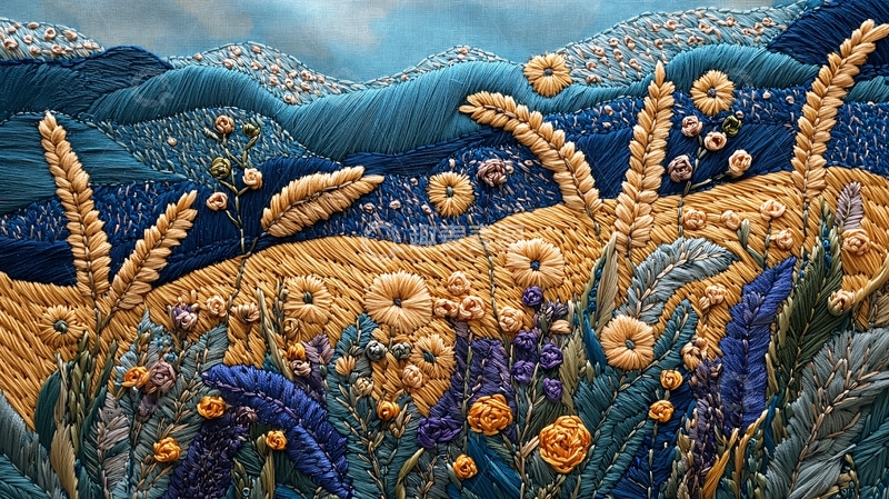 高清大图下载【趣麦麦图】精美手工刺绣田园风光