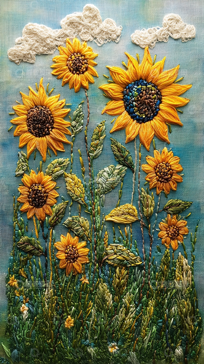 高清大图下载【趣麦麦图】向日葵刺绣作品