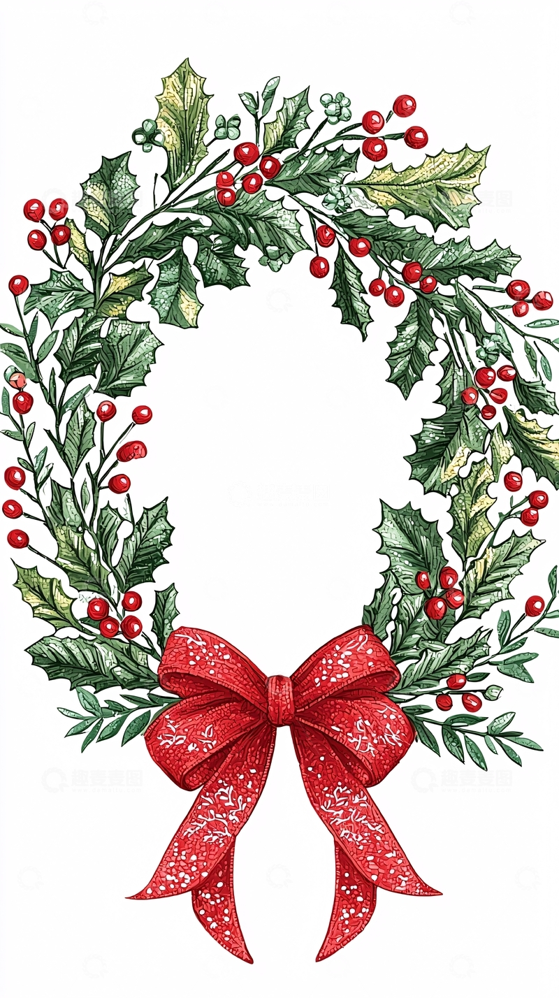 高清大图下载【趣麦麦图】-手绘圣诞花环