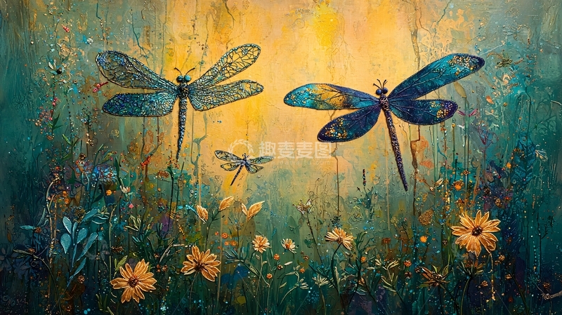 高清大图下载【趣麦麦图】梦幻蜻蜓花田