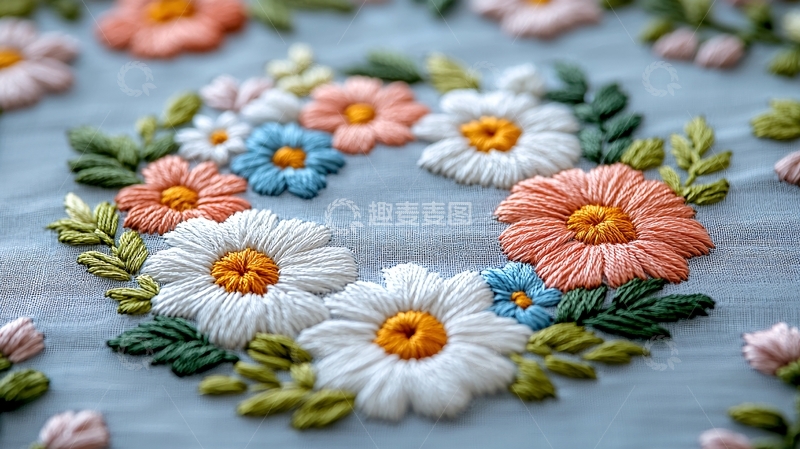 高清大图下载【趣麦麦图】精美刺绣花环图案