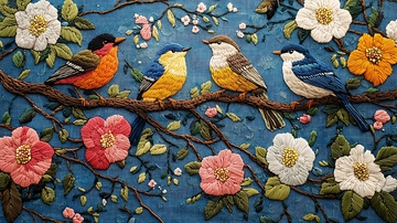 鸟儿和花朵的刺绣