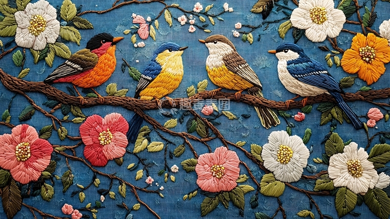 高清大图下载【趣麦麦图】鸟儿和花朵的刺绣