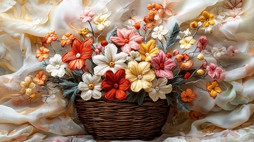 丝线绣花篮鲜花