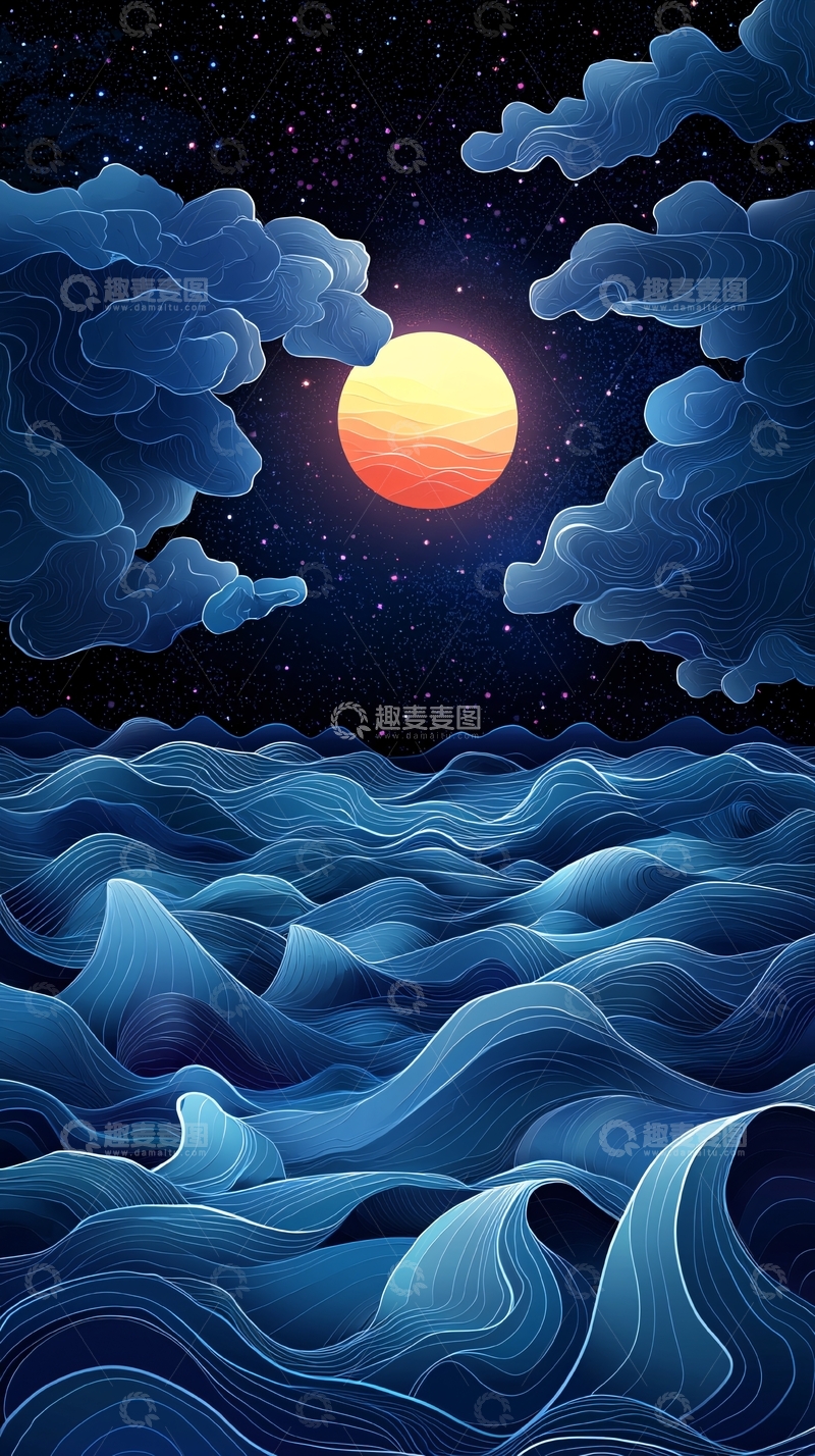 夜晚大海星空月亮