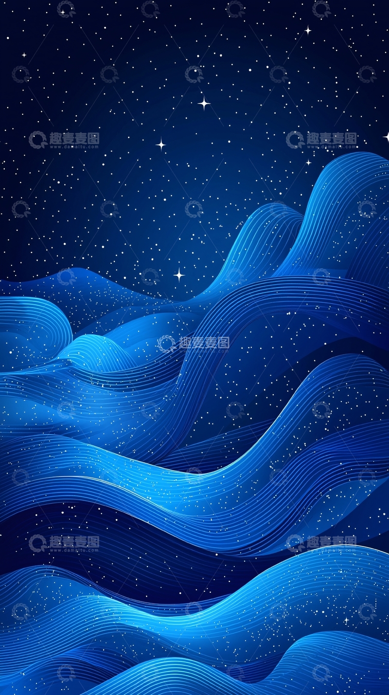 高清大图下载【趣麦麦图】蓝色星空山峦