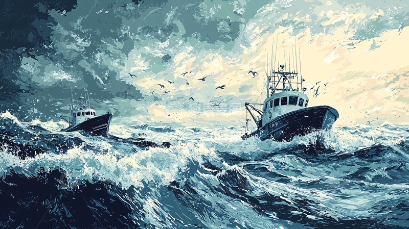 高清大图下载【趣麦麦图】暴风雨中的渔船