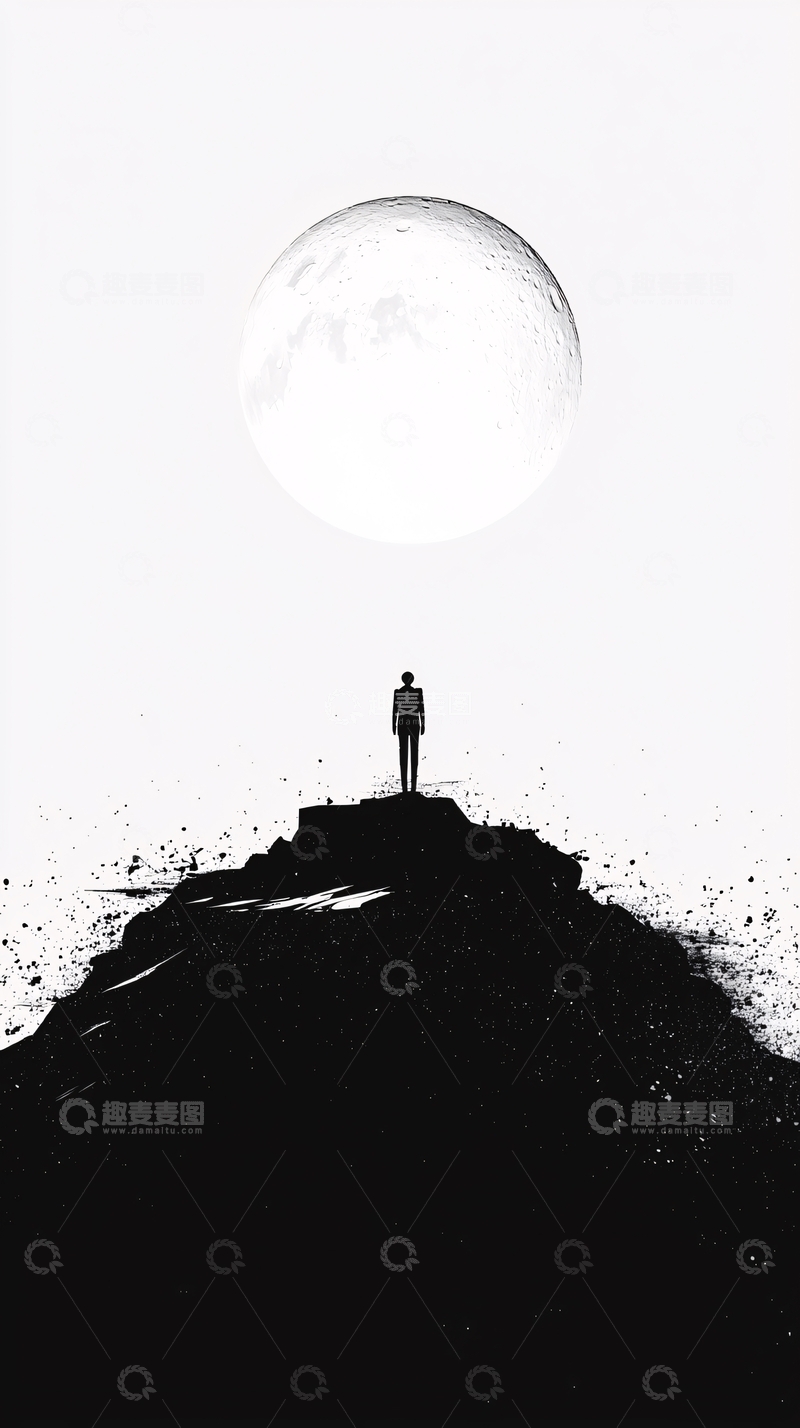 高清大图下载【趣麦麦图】黑白色调孤单背影