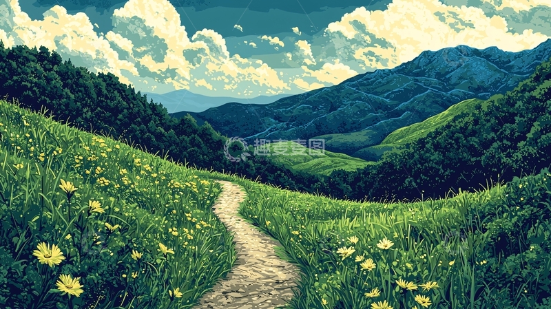 高清大图下载【趣麦麦图】山间小路花海