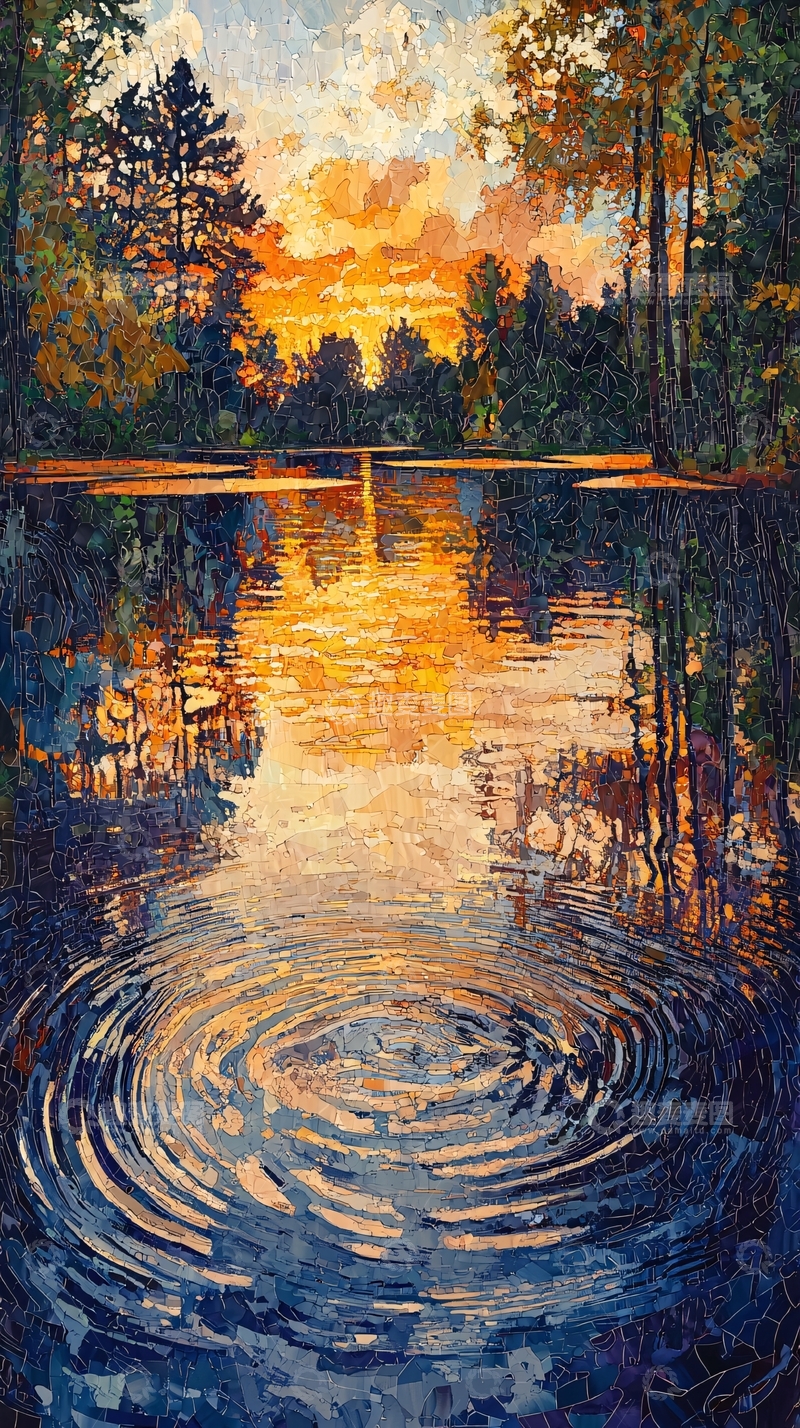 高清大图下载【趣麦麦图】日落湖面涟漪倒影