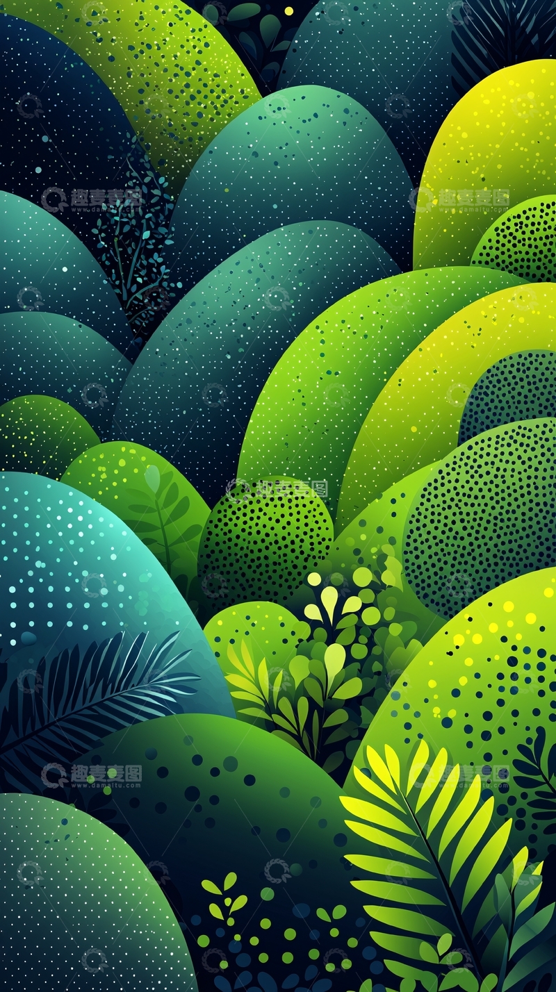 高清大图下载【趣麦麦图】绿色山丘插画