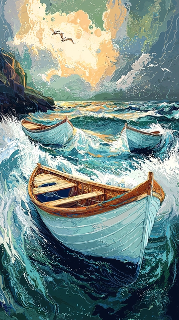 海浪中漂浮的船只