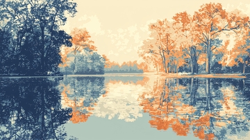 秋日湖边树林倒影