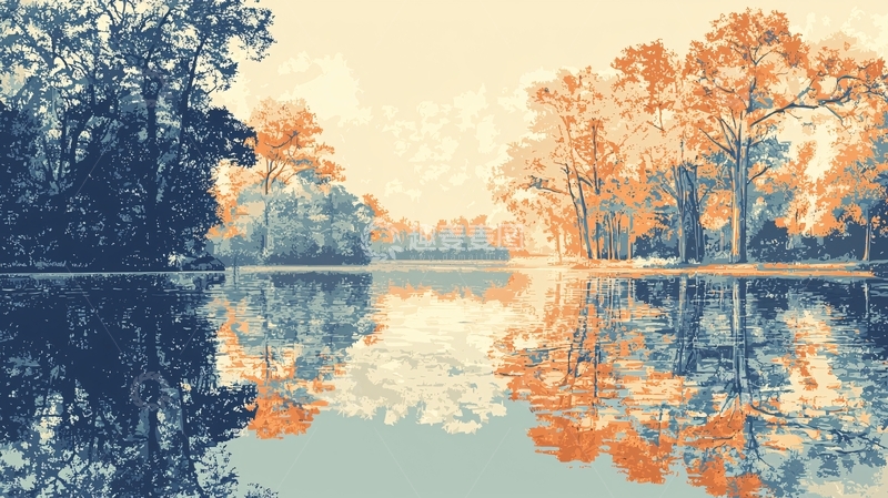 高清大图下载【趣麦麦图】秋日湖边树林倒影
