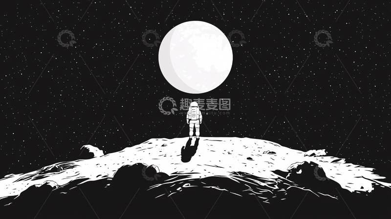 高清大图下载【趣麦麦图】宇航员月球黑白图