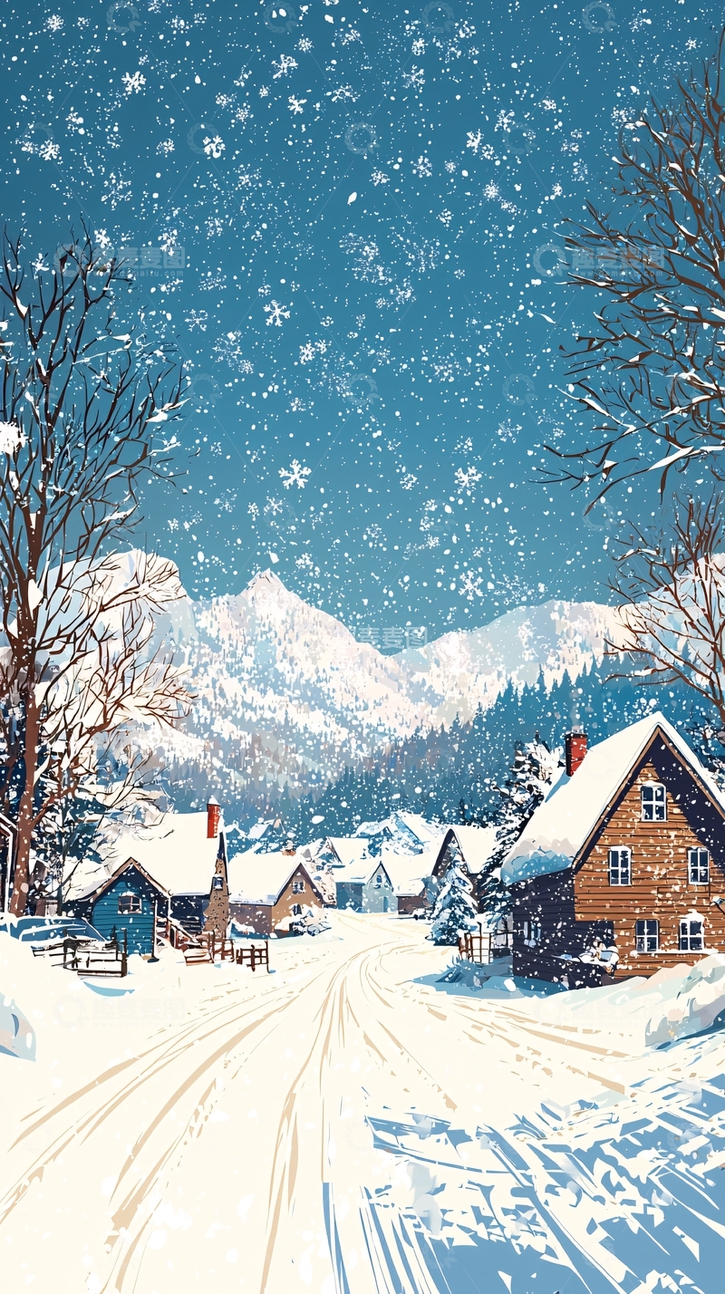 高清大图下载【趣麦麦图】冬日雪景村庄