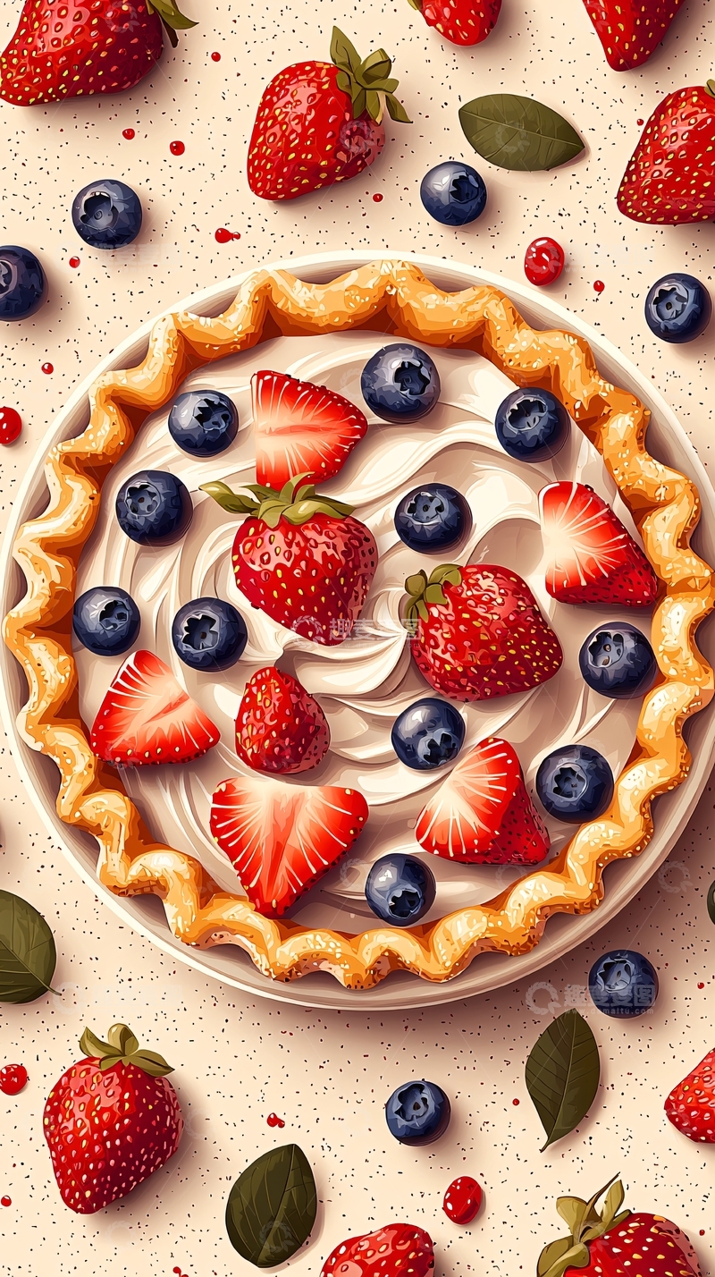 高清大图下载【趣麦麦图】草莓蓝莓奶油派