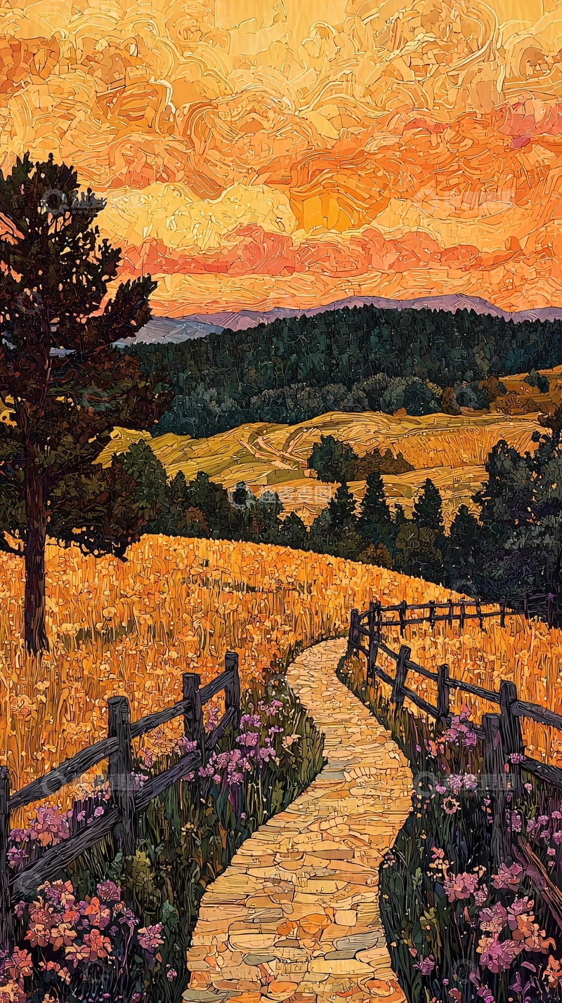 高清大图下载【趣麦麦图】黄昏乡间小路