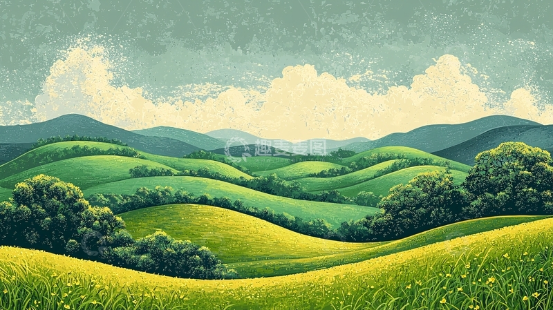 高清大图下载【趣麦麦图】绿色丘陵田园风光