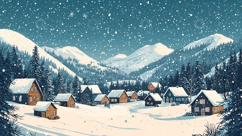 高清大图下载【趣麦麦图】下雪的村庄
