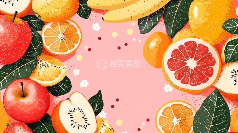 高清大图下载【趣麦麦图】粉色背景水果边框