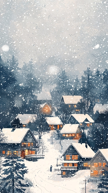 下雪的雪景村庄