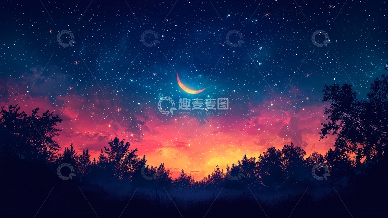 高清大图下载【趣麦麦图】星空下的森林