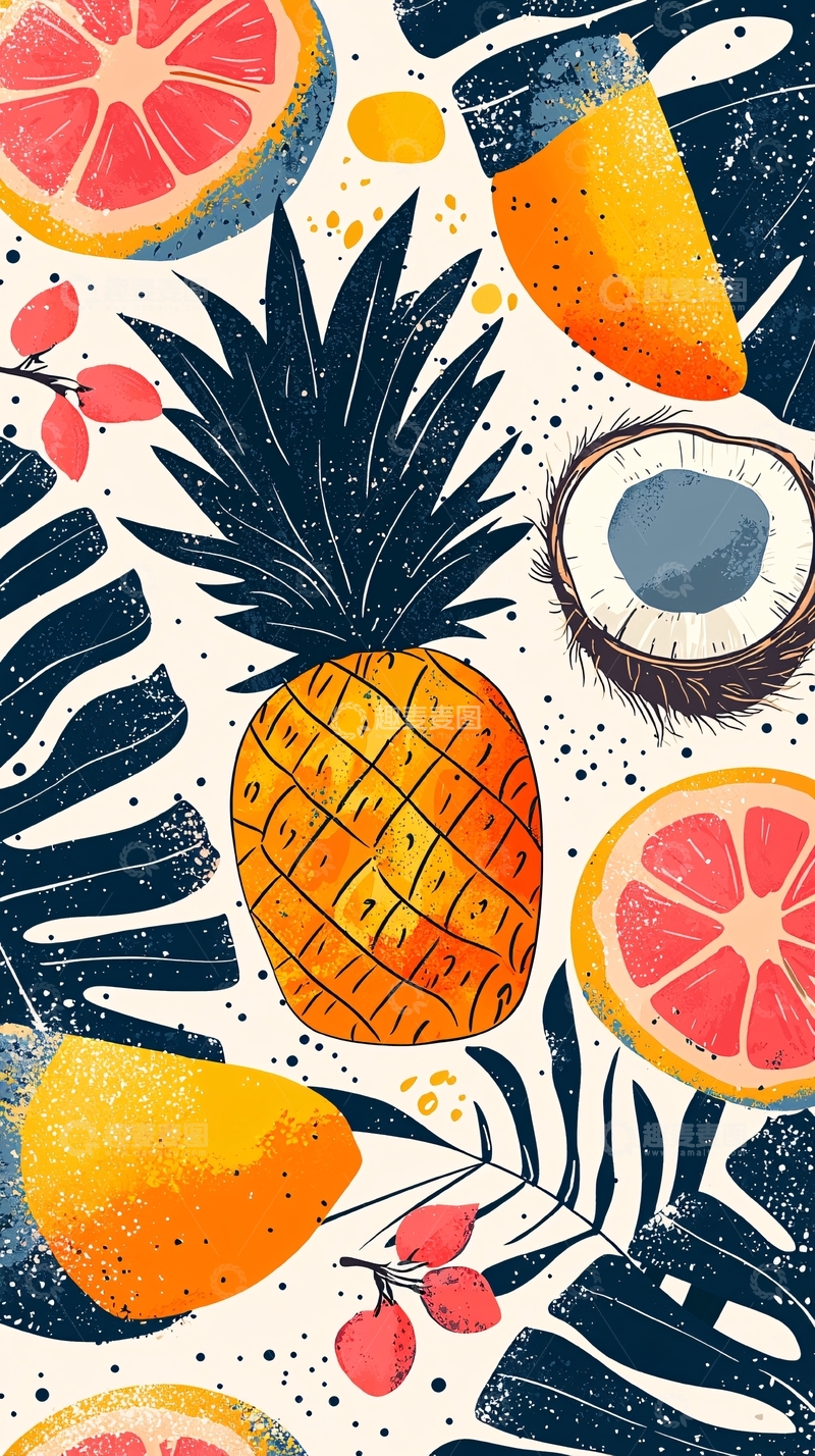 高清大图下载【趣麦麦图】热带水果手绘插画