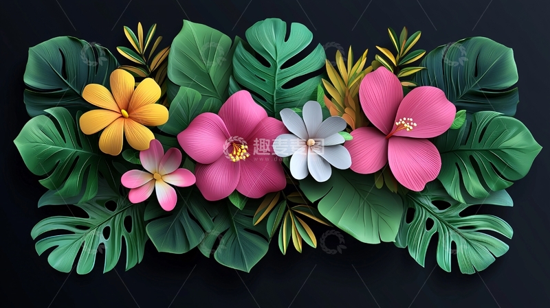 高清大图下载【趣麦麦图】热带花卉纸艺素材
