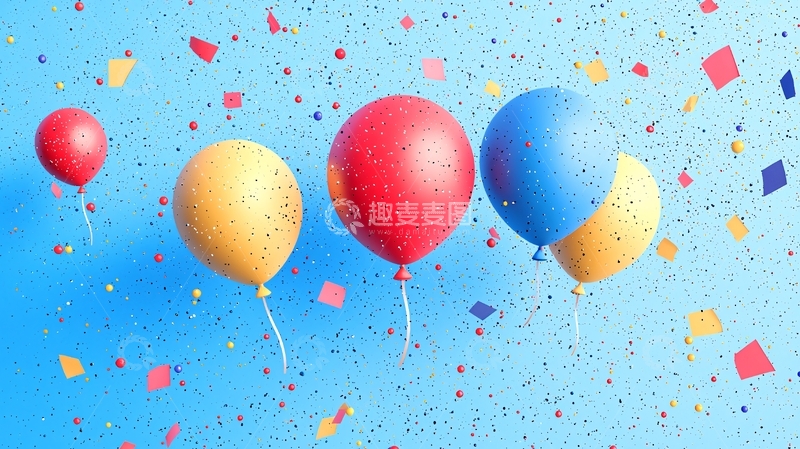 高清大图下载【趣麦麦图】彩色气球与彩带